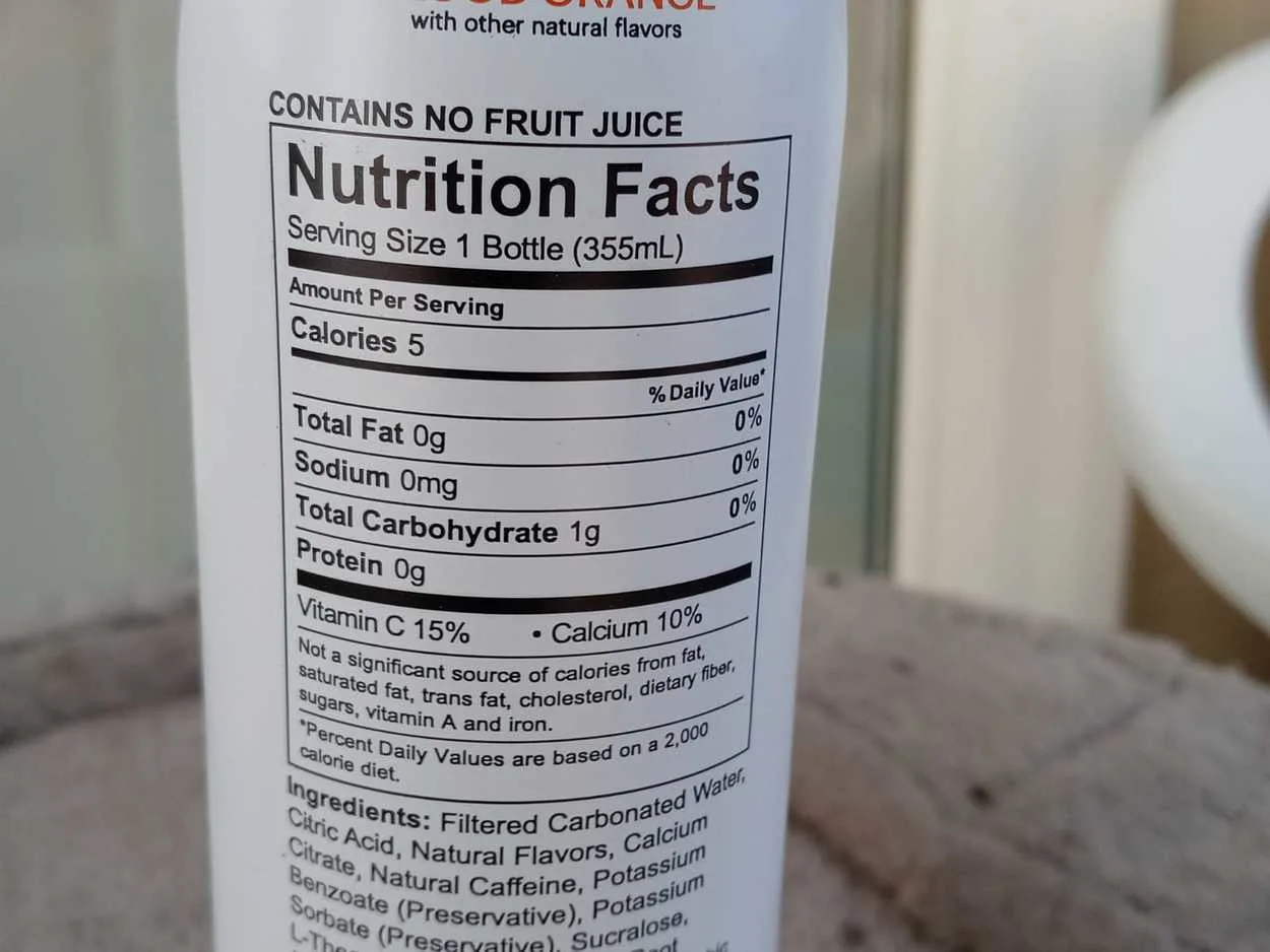 Image of nutritional facts of Uptime energy drink