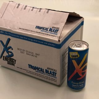 a box an a can of XS Energy