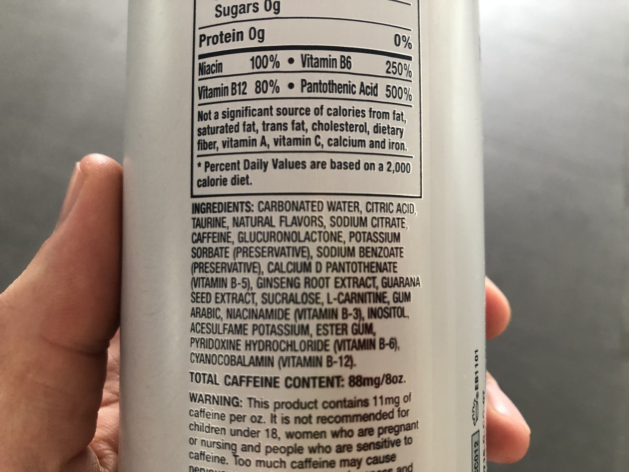 Details of the ingredients of Xyience energy drink