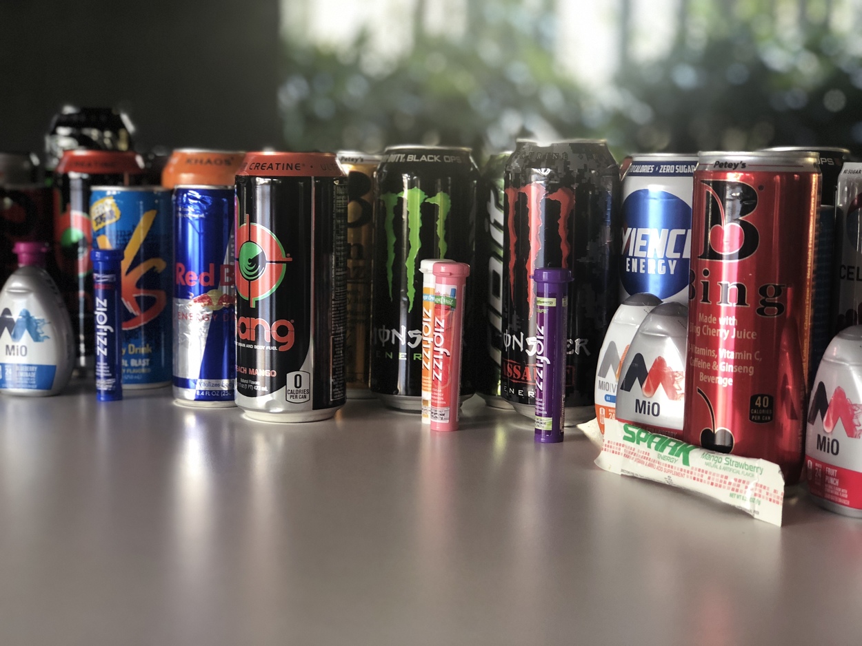 Image of different energy drinks available in market.