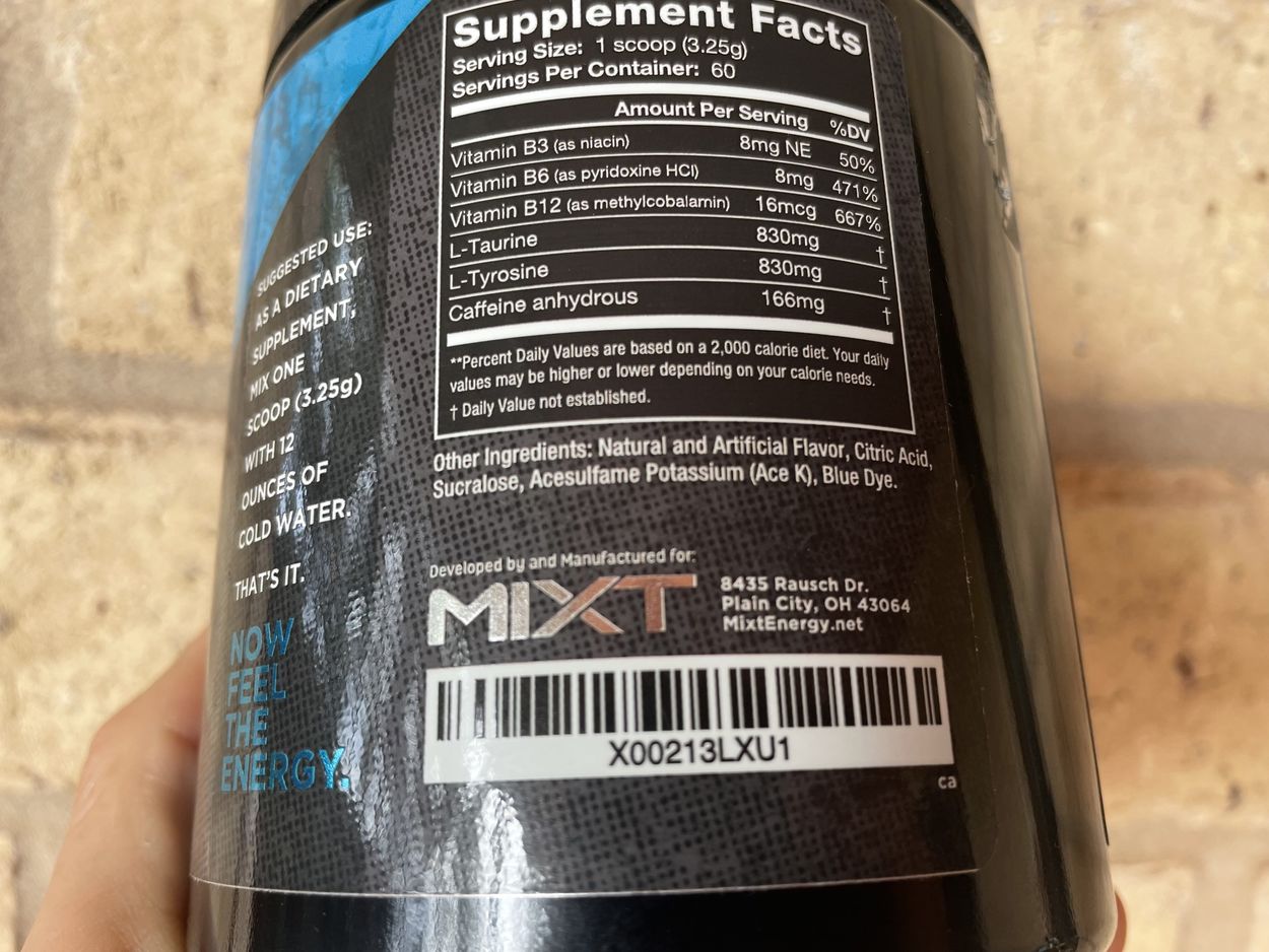 Ingredient label of Mixt energy