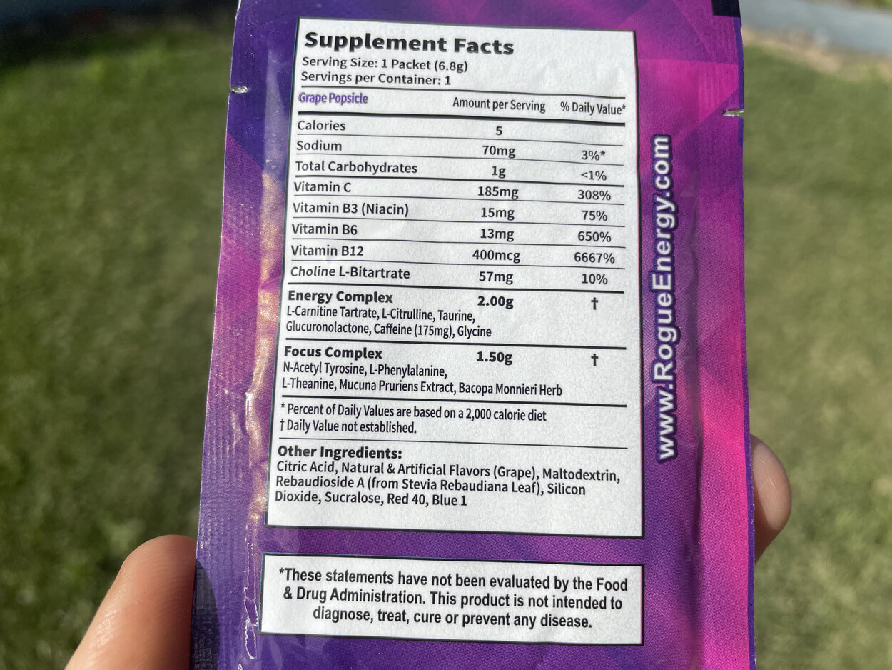 Nutritional facts of Rogue Energy