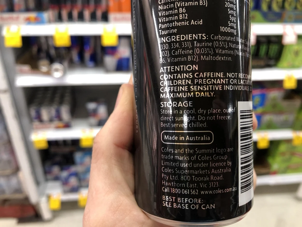 An image of back label of can of Summit showing its ingredients