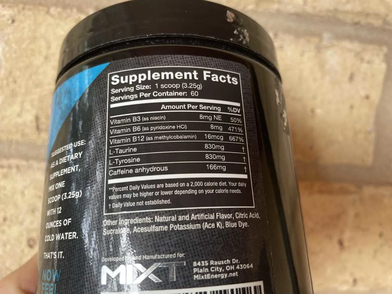 Supplement Facts Of Mixt Energy Drink 