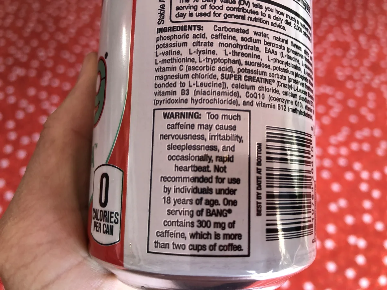 Image of warning label of Bang energy drink