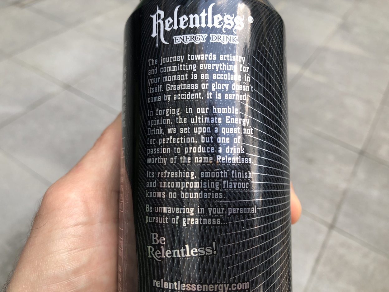 can of Relentless Energy drink