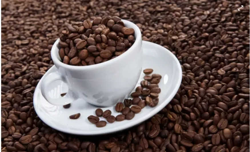 Coffee beans in cup.
