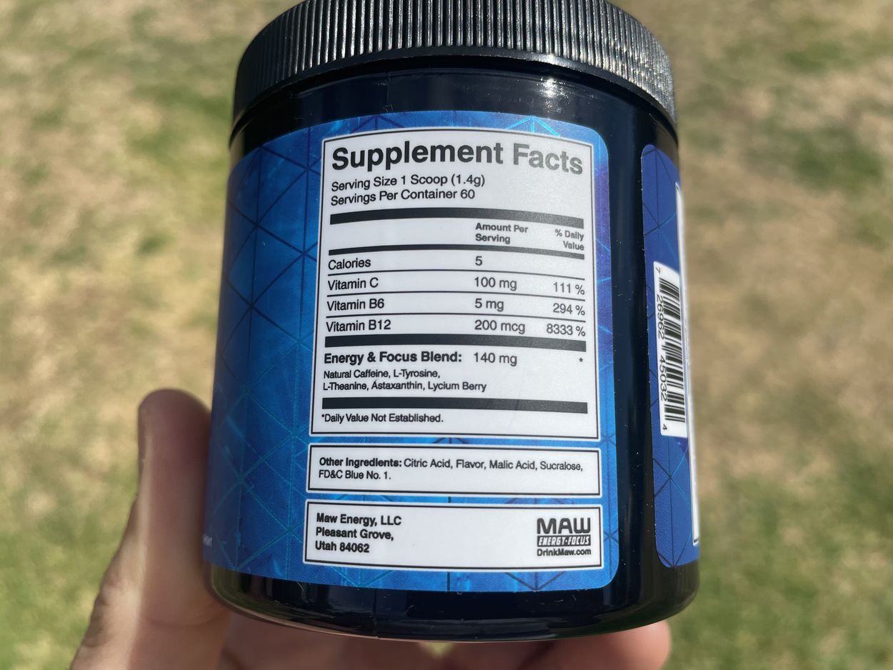 Image of nutrition label of Maw energy drink