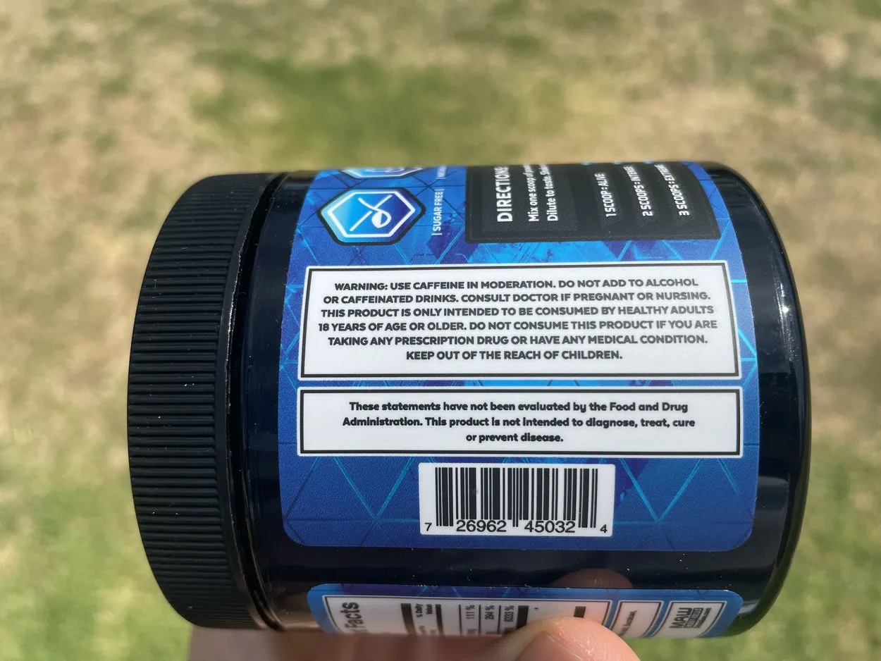 Image of warning label of Maw energy drink