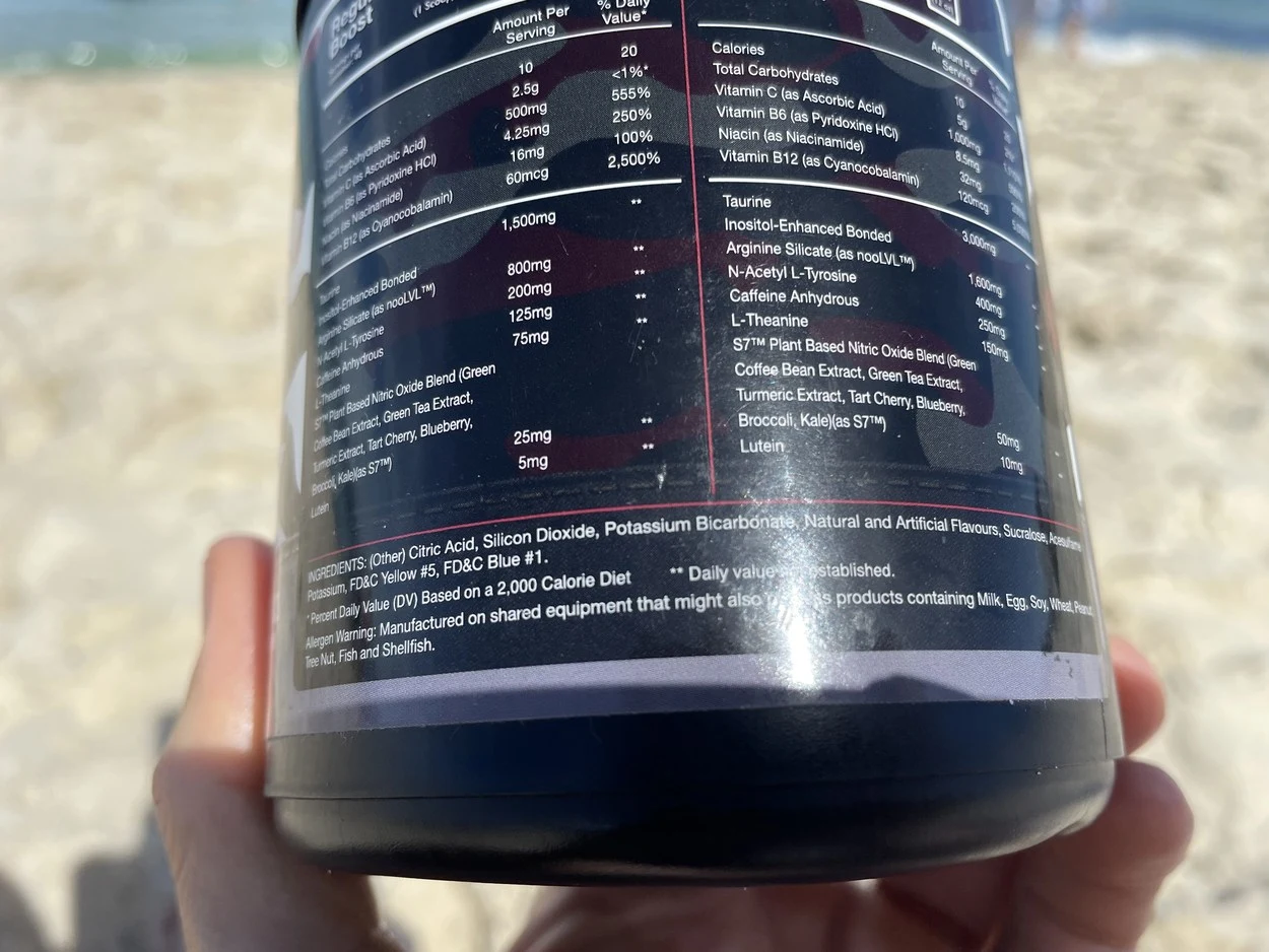An image of the label of Ingredients of Outbreak Nutrition Powder