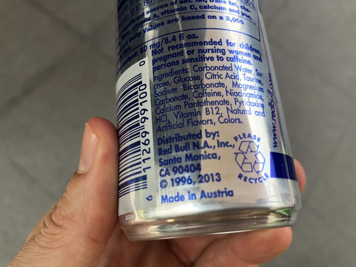 Red Bull energy drink ingredients
