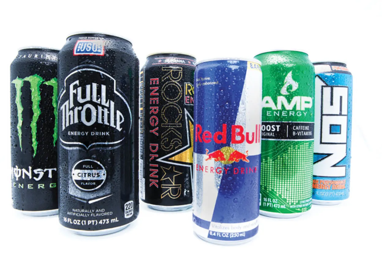 Cans of energy drinks.