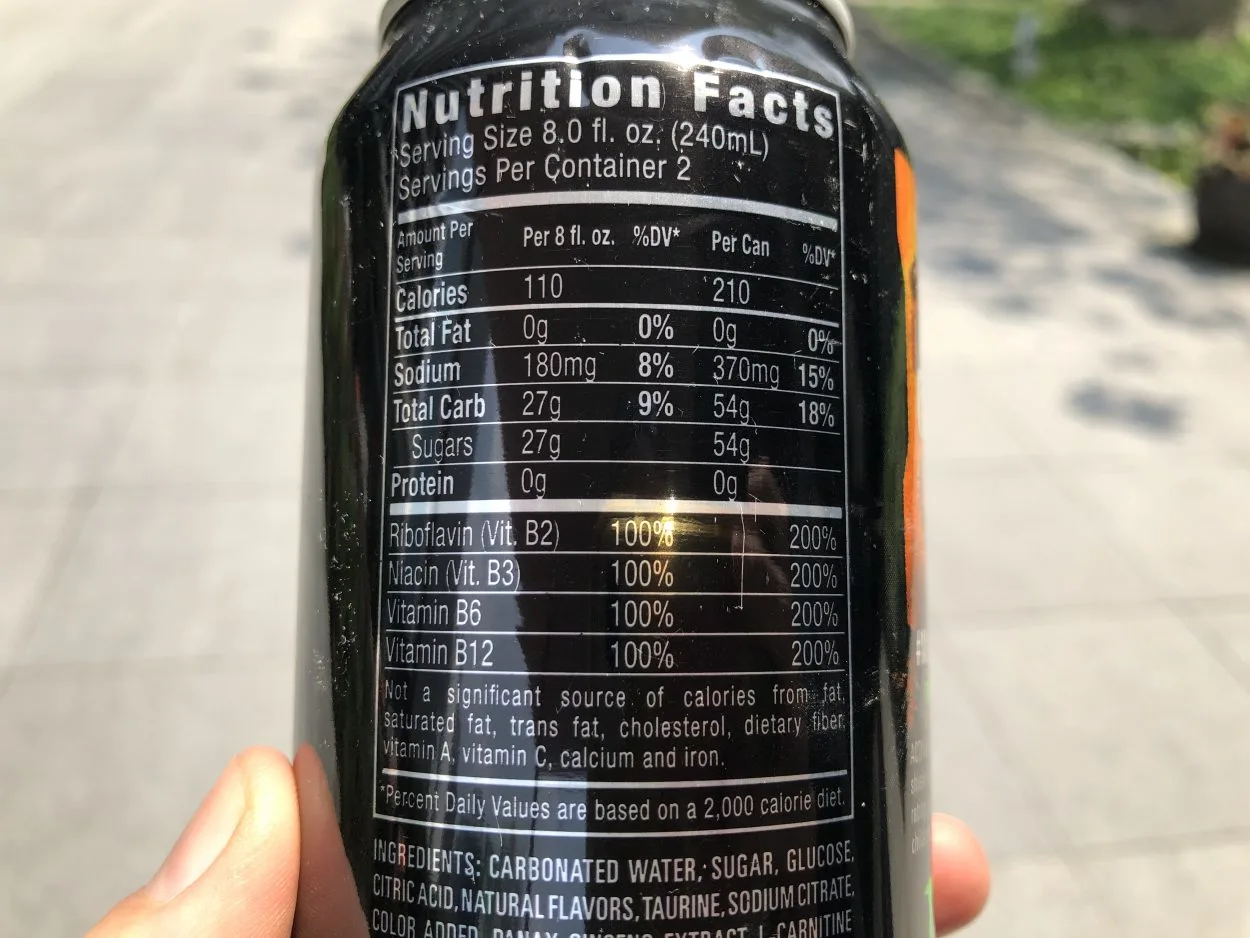 Nutrition Facts of Monster Energy Drink