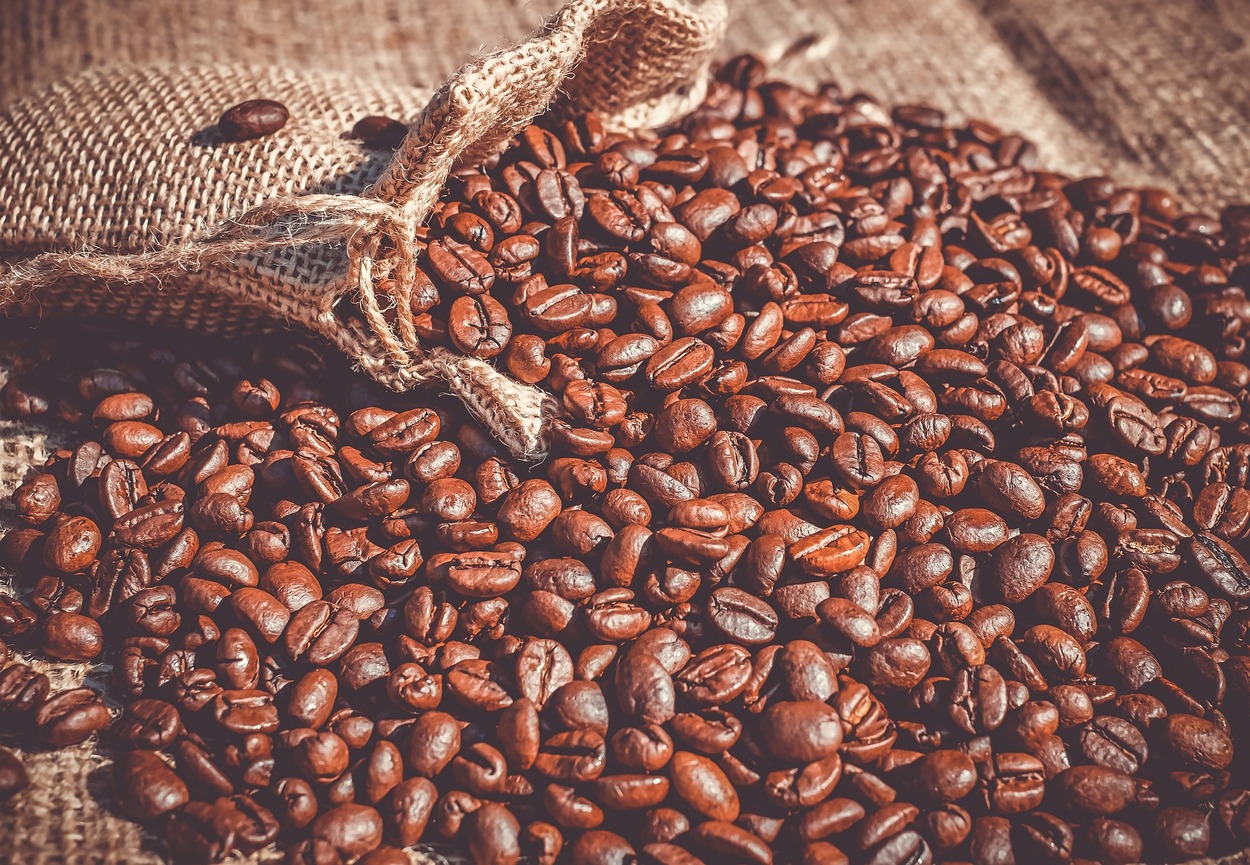 Image of coffee beans on floor.