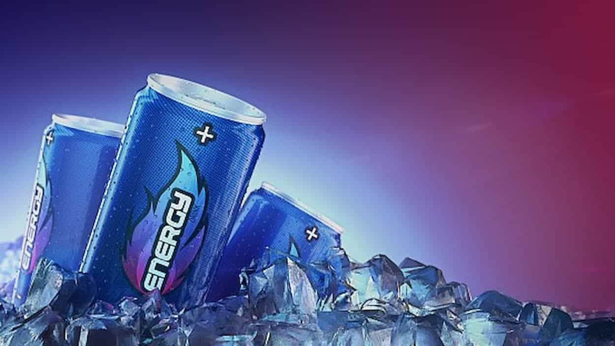 Image of cans of energy drinks placed in ice.