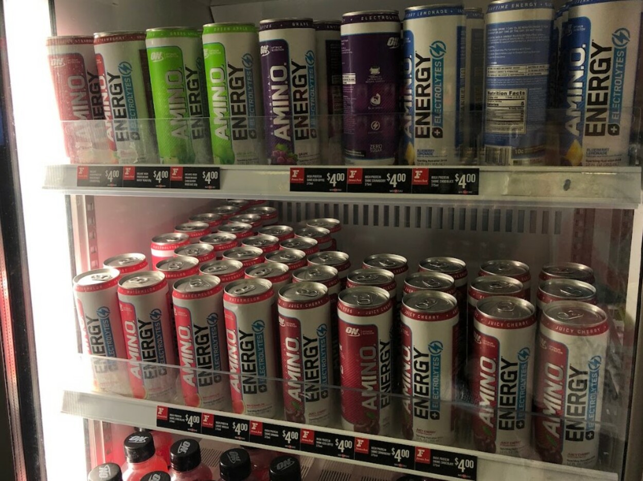 Amino Energy cans in a freezer