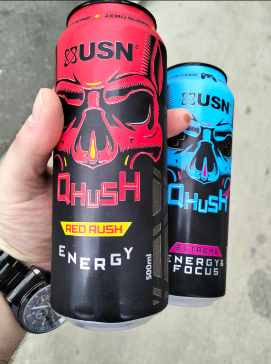 2 Flavors of Qhush Energy Drink.